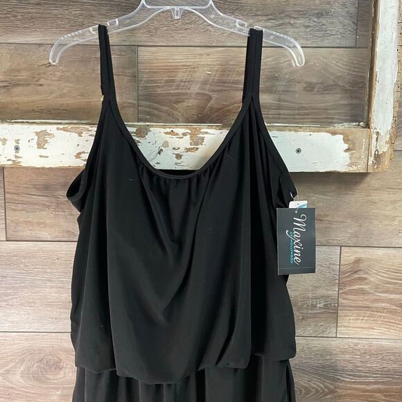 MAXINE Women’s NWT Solid Plus Swim Romper Tankini Size 22 Swimsuit Black - Picture 5 of 11